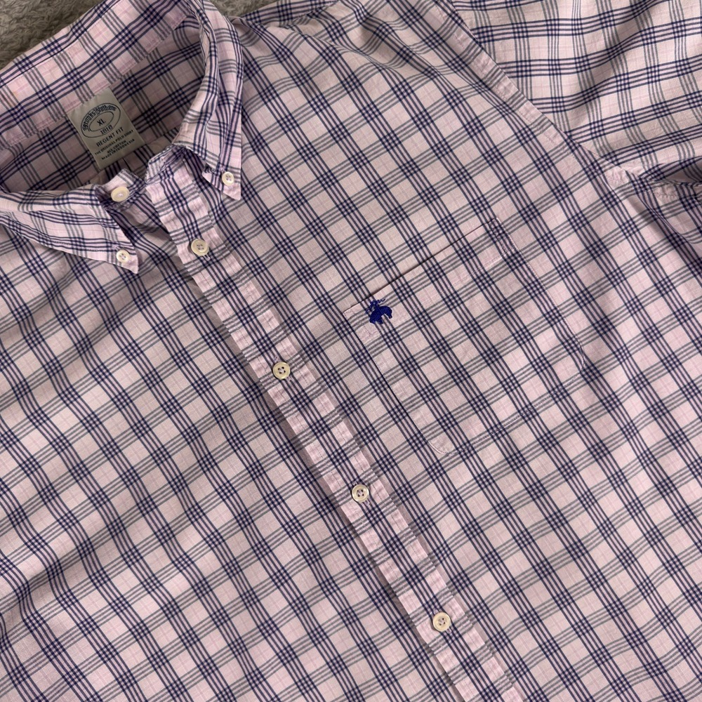 Brooks‎ Brothers Mens XL Regent Fit Short Sleeve Plaid Shirt Pink / Purple